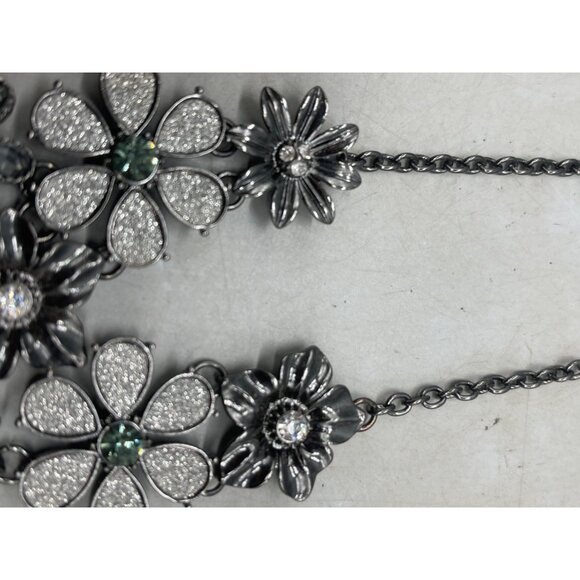 costume jewelry necklace floral black shine stones chain clasp 21" READ - Picture 2 of 7